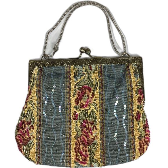 Christiana Handbags - Christiana Vintage Beaded Bag Tapestry Purse Floral Victorian